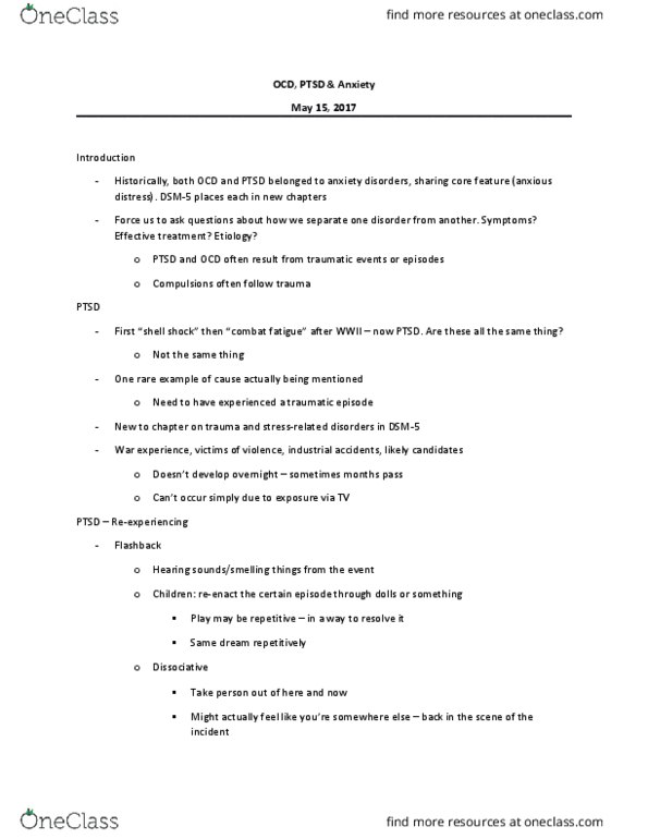 HLTHAGE 1CC3 Lecture Notes - Lecture 5: Hypochondriasis, Body Dysmorphic Disorder, Trichotillomania thumbnail