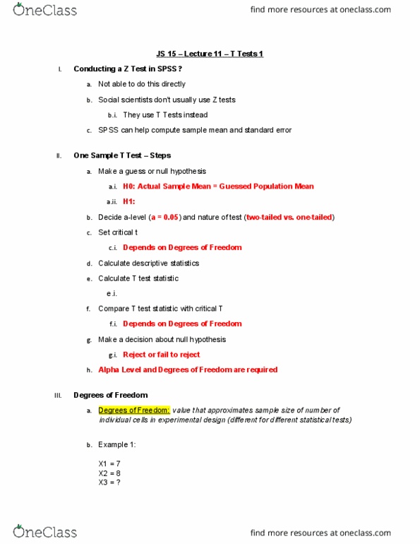 JS 015 Lecture Notes - Lecture 11: Descriptive Statistics, Test Statistic, Null Hypothesis thumbnail