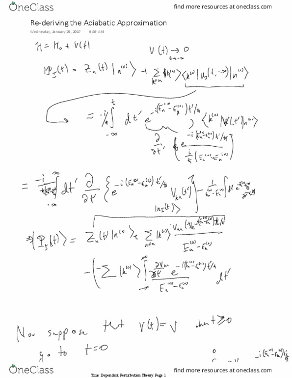 PHYS GR6038 Lecture 3: Re-deriving the Adiabatic Approximation, The Sudden approxiamtion and Periodic Potentials-- Jan 25 thumbnail