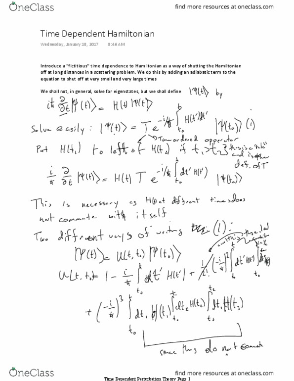 PHYS GR6038 Lecture 1: Time Dependent Potentials and the interaction Picture--Jan 18 thumbnail