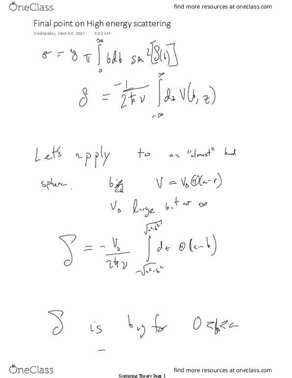 PHYS GR6038 Lecture 13: Bond states as poles of scattering matrix and a final note on High Energy limits --March 8 thumbnail