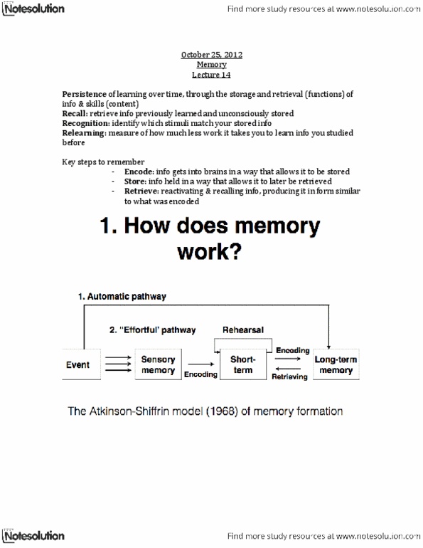 PSYC 1000 Lecture Notes - Lecture 14: Eyewitness Testimony, Source Amnesia, Thalamus thumbnail