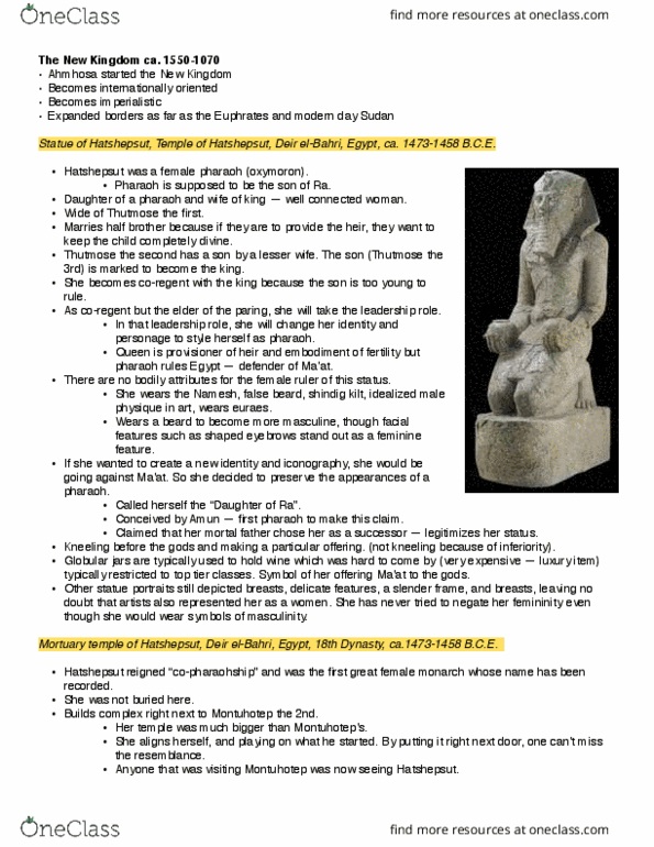 ART HIS 20 Lecture Notes - Lecture 7: Thutmose I, Oxymoron, Eighteenth Dynasty Of Egypt thumbnail