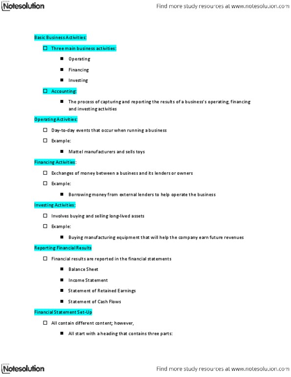 COMMERCE 1BA3 Chapter Notes - Chapter 1: Financial Statement, Retained Earnings, Income Statement thumbnail