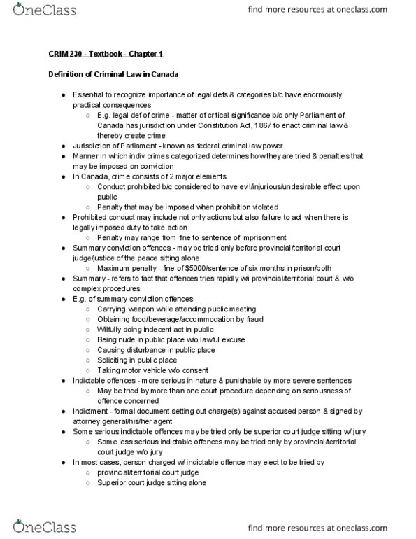 CRIM 230 Chapter Notes - Chapter 1: True Crime, Constitution Act, 1982, Indictable Offence thumbnail