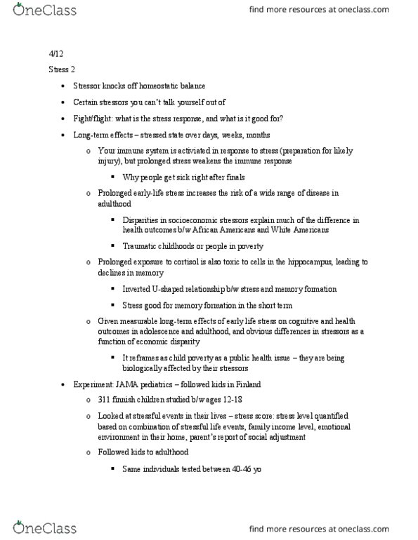 PSYC 1032 Lecture Notes - Lecture 22: Cortisol, Cognitive Load, Trier Social Stress Test thumbnail