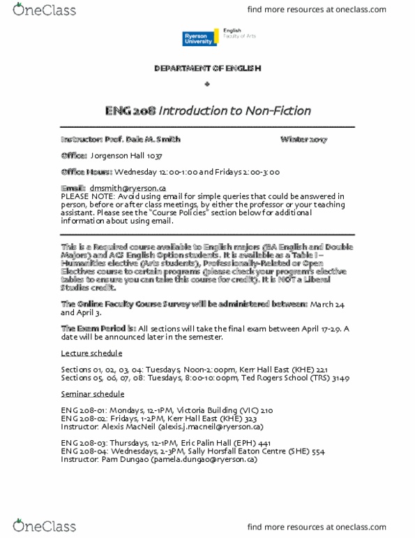 ENG 208 Lecture Notes - Lecture 1: Regrading, Ed Dorn, Rolena Adorno thumbnail