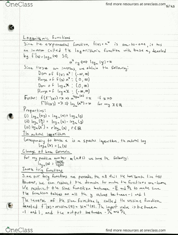 MAC 2311C Lecture 3: 1.6 Inverse Functions and Logarithms thumbnail