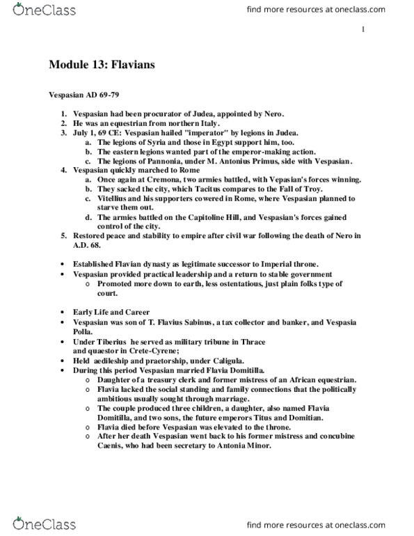 CLA2104 Lecture Notes - Lecture 13: Domus Aurea, Helvidius Priscus, Damnatio Memoriae thumbnail