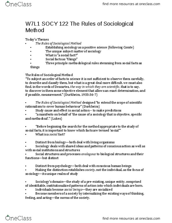 SOCY 122 Lecture Notes - Lecture 7: Methodology, The Hockey Sweater, Social Fact thumbnail