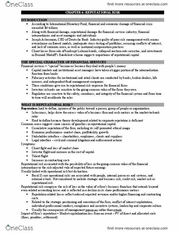 AFF 604 Chapter Notes - Chapter 6: Financial Intermediary, Credit Risk, Financial Institution thumbnail