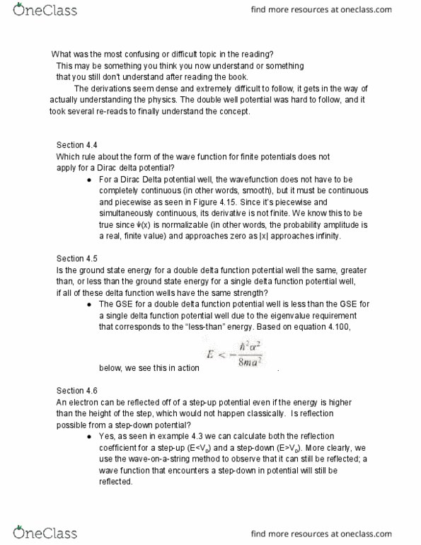PHYS 041C Lecture Notes - Lecture 2: Reflection Coefficient, Probability Amplitude, Delta Potential thumbnail