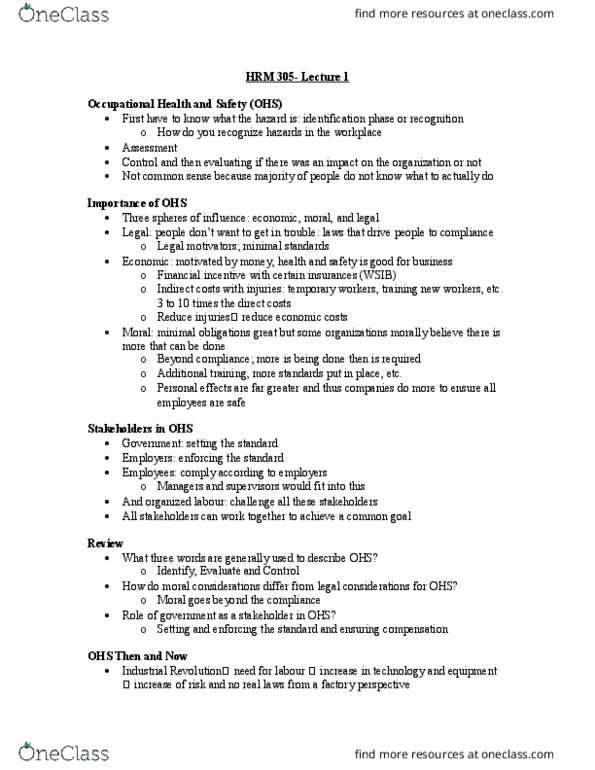 HRM305 Lecture Notes - Lecture 1: Hoggs Hollow, Contributory Negligence, Skill thumbnail