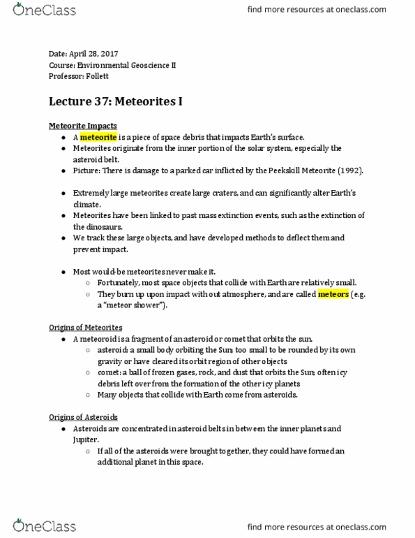 BIOL1300 Lecture Notes - Lecture 30: Glossary Of Meteoritics, Water Cycle, Space Debris thumbnail