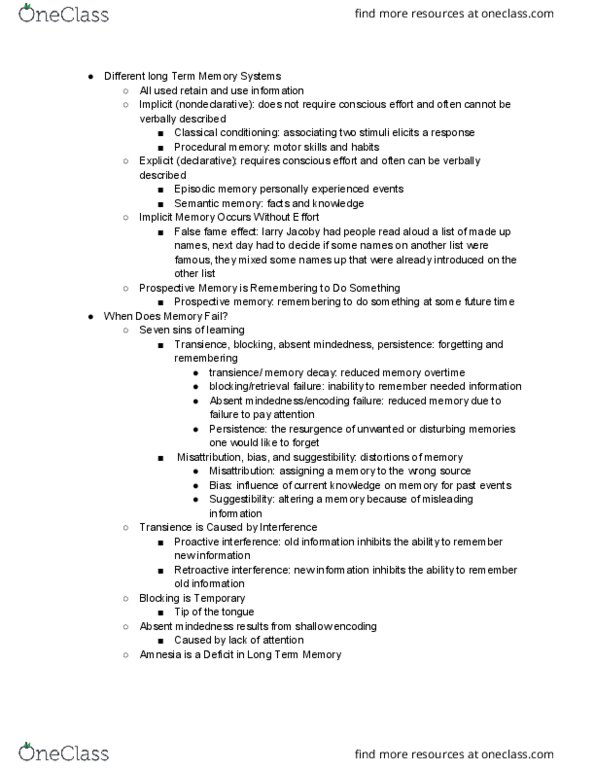 PSY 201 Chapter Notes - Chapter 7.4-7.6: Procedural Memory, Source Amnesia, Psychological Trauma thumbnail