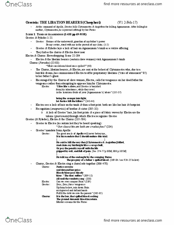HUMA 1105 Lecture Notes - Lecture 18: Anagnorisis, Thyestes, Aegisthus thumbnail