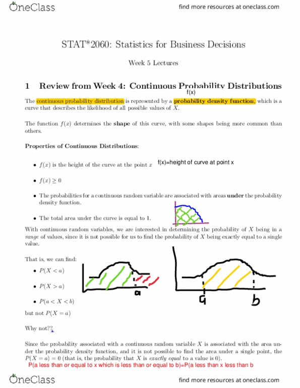 STAT 2060 Lecture Notes - Lecture 5: Random Variable, Probability Distribution thumbnail