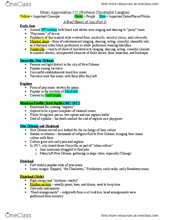 MUS 121 Lecture Notes - Lecture 3: Chord Progression, Syphilis, Haitian Revolution thumbnail