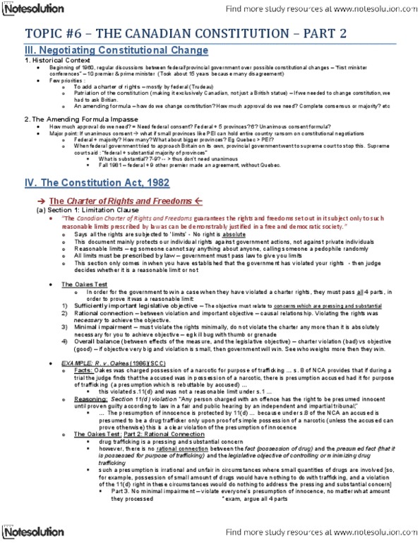 CRIM 135 Lecture Notes - Supremacy Clause, Section 33 Of The Canadian Charter Of Rights And Freedoms, Academic Freedom thumbnail