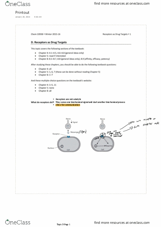 Chemistry 3393A/B Lecture Notes - Lecture 4: Beta Blocker, Endocytosis, Cholinergic thumbnail