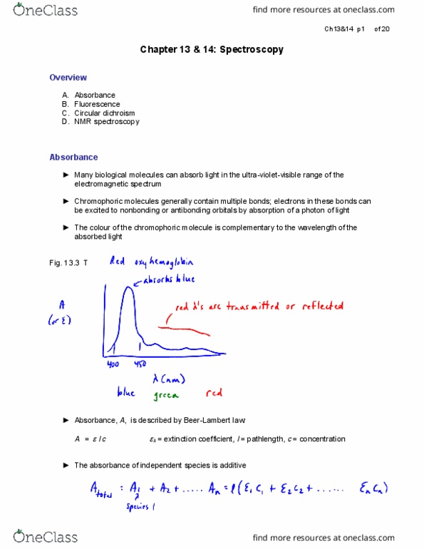 CHEM357 Chapter Notes - Chapter 13-14: Fourier-Transform Infrared Spectroscopy, Chymotrypsin, Data Analysis thumbnail