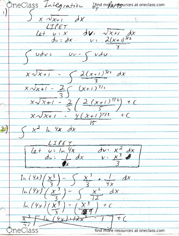 MAC-2312 Lecture 9: Study Guide 9 (Integration by Parts) thumbnail