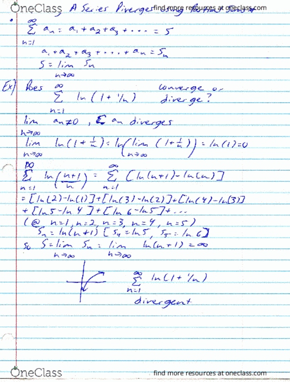 MAC-2312 Lecture 36: Study Guide 36 (Showing A Series Diverges using Partial Sums) thumbnail