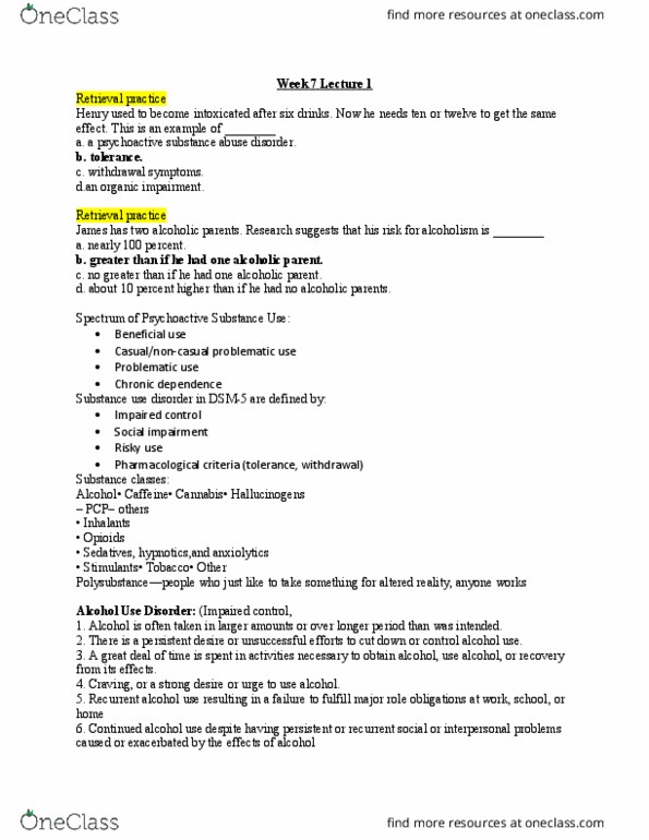 PSY 309 Lecture Notes - Lecture 13: Mental Disorder, Caffeine, Psychoactive Drug thumbnail