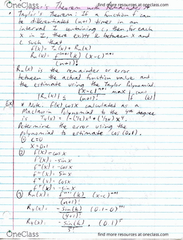 MAC-2312 Lecture 64: Study Guide 64 (Taylor's Theorem with Remainder) thumbnail