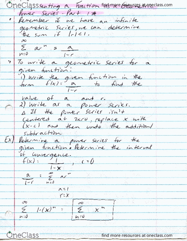 MAC-2312 Lecture 67: Study Guide 67 (Representing a Function as a Geometric Series Part 1) thumbnail