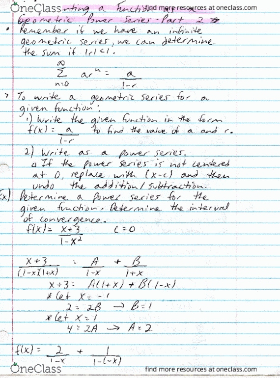 MAC-2312 Lecture 68: Study Guide 68 (Representing a Function as a Geometric Series Part 2) thumbnail