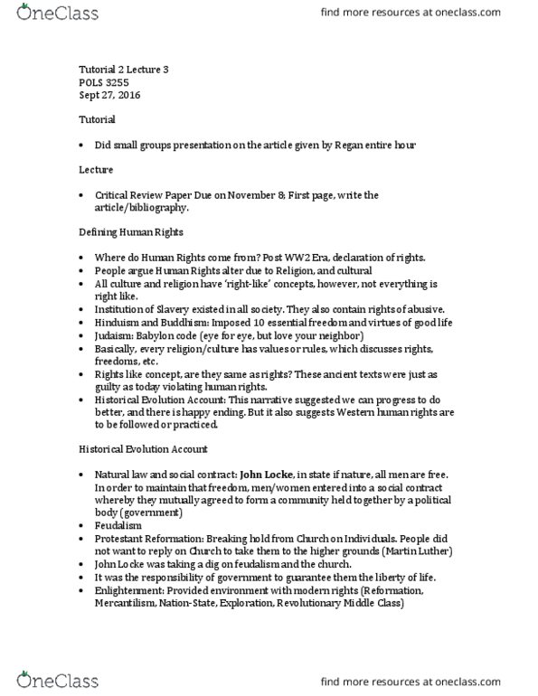 POLS 3255 Lecture Notes - Lecture 3: Mercantilism, Intergenerational Equity, Feudalism thumbnail