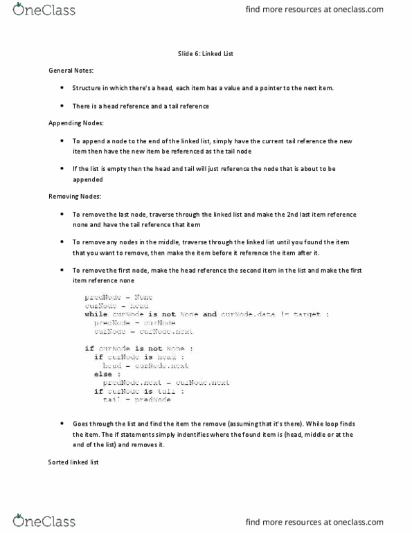 CS230 Lecture Notes - Lecture 13: Linked List, While Loop thumbnail
