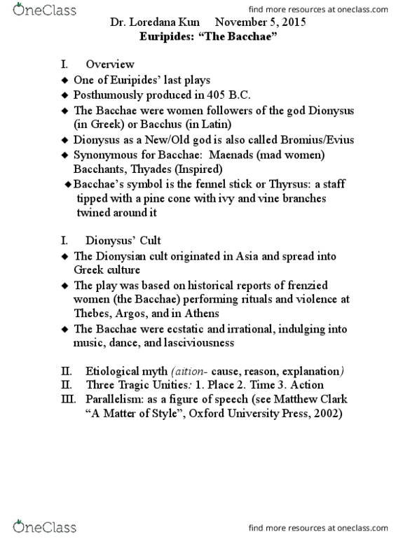 HUMA 1105 Lecture Notes - Lecture 8: Conifer Cone, Pentheus, Origin Myth thumbnail