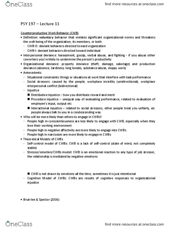 PSY 197 Lecture Notes - Lecture 11: Negative Affectivity, Psy, Counterproductive Work Behavior thumbnail