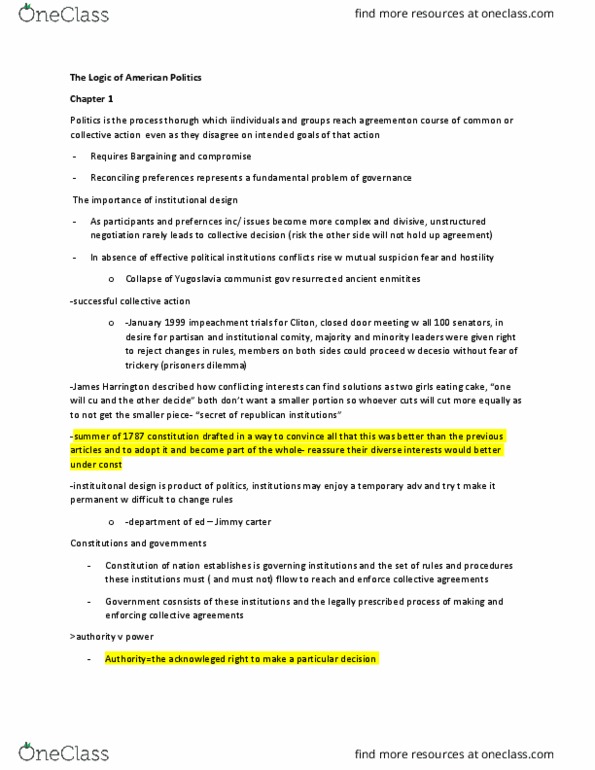 POL 1 Chapter Notes - Chapter 1: Collective Action, Enrolled Bill, Supermajority thumbnail