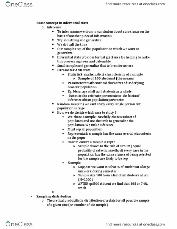 SOCC23H3 Lecture Notes - Lecture 4: Normal Distribution, Statistical Parameter, Sampling Distribution thumbnail