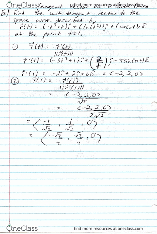 MAC-2313 Lecture 17: Study Guide 17 (Unit Tangent Vector at a Given Point) thumbnail