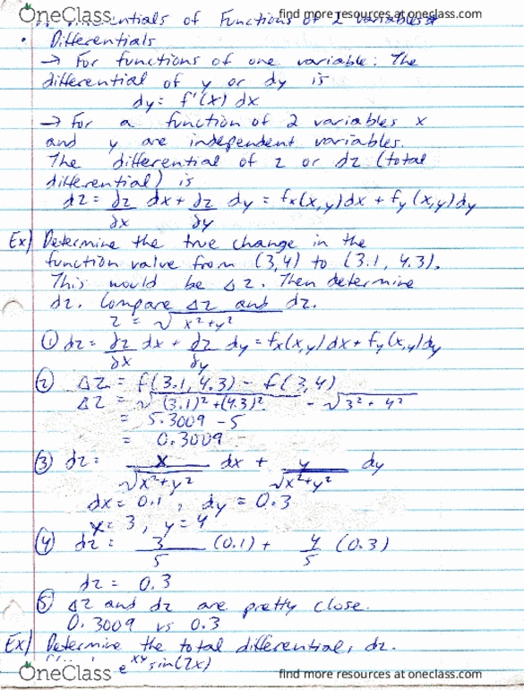 MAC-2313 Lecture 25: Study Guide 25 (Diifferentials of Functions of Two Variables) thumbnail