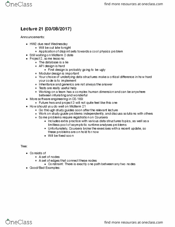 COMPSCI 61B Lecture Notes - Lecture 21: Software Engineering, Modular Design, Coursera thumbnail