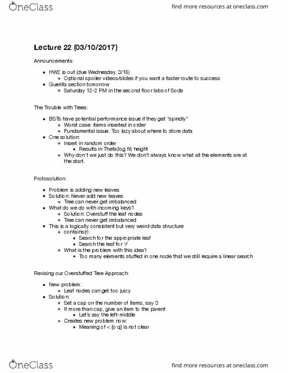 COMPSCI 61B Lecture Notes - Lecture 22: Consistency, Linear Search, Self-Balancing Binary Search Tree thumbnail