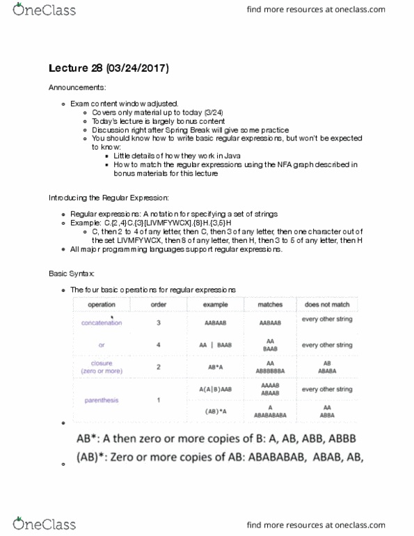 COMPSCI 61B Lecture Notes - Lecture 28: Graph Traversal, Parsing, Regular Expression thumbnail