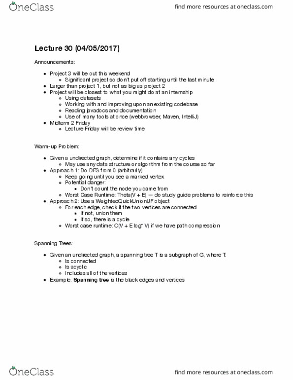 COMPSCI 61B Lecture Notes - Lecture 30: Linked List, Prims, Javadoc thumbnail