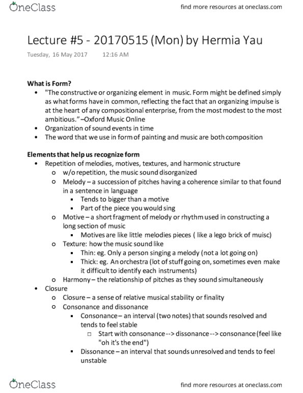 VPMA93H3 Lecture Notes - Lecture 5: Concerto Grosso, Ternary Form, Electrical Contacts thumbnail