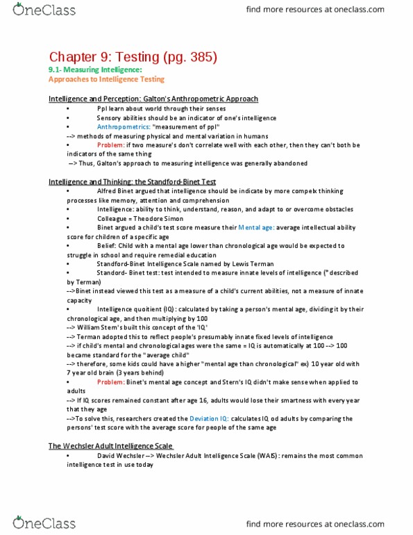 PSYA02H3 Chapter Notes - Chapter 9: Flynn Effect, Lewis Terman, Gene Knockout thumbnail