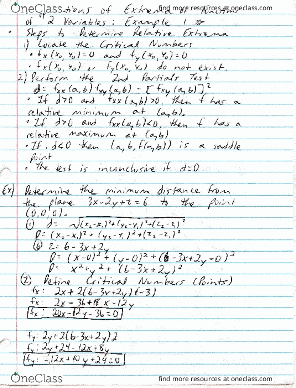 MAC-2313 Lecture 38: Study Guide 38 (Appications of Extrema of Functions of 2 Variables (Example 1)) thumbnail