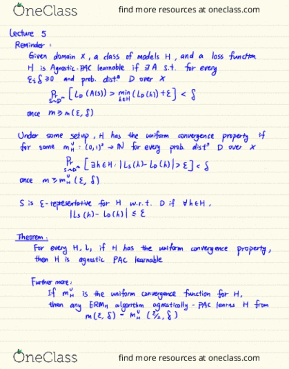 CS485 Lecture Notes - Lecture 5: Independent And Identically Distributed Random Variables, Uniform Convergence, Vaccinia thumbnail