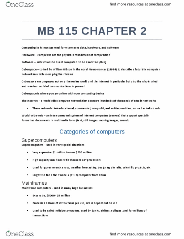 MB115 Lecture Notes - Lecture 2: Hard Disk Drive, E-Reader, T Helper Cell thumbnail