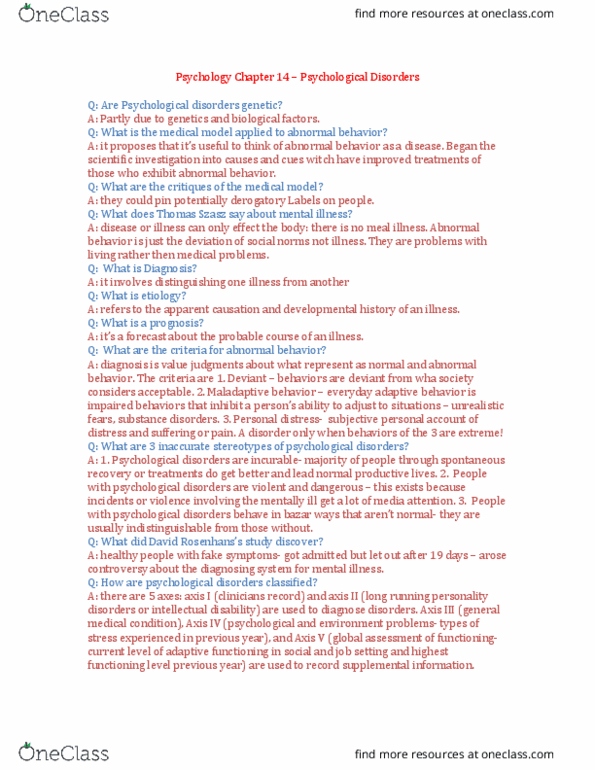 PS101 Chapter Notes - Chapter Chapter 14: Dissociative Identity Disorder, Borderline Personality Disorder, Cyclothymia thumbnail