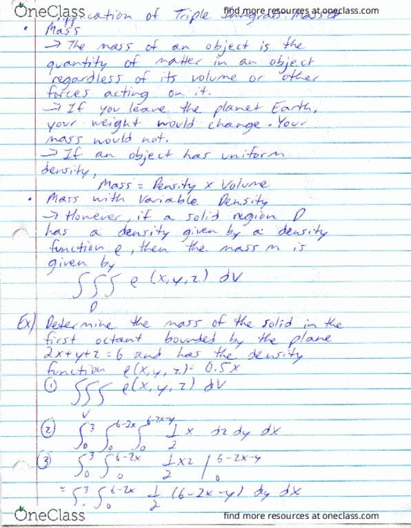 MAC-2313 Lecture 95: Study Guide 95 (Applications of Triple Integrals (Mass)) thumbnail